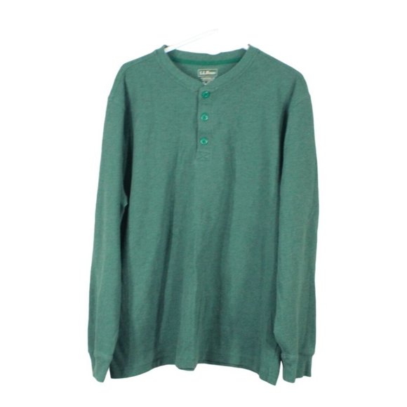 LL Bean Unshrinkable Mini Waffle Henley Long-Sleeve Cotton Green XL - Picture 1 of 11